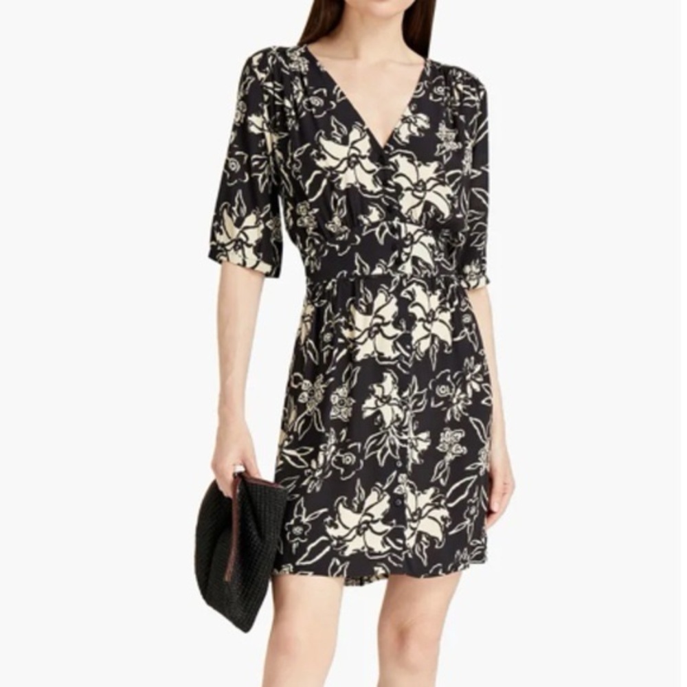 Ba&sh Bash SOMA Mini Dress Size 0 XS Black & White Floral - Excellent Condition